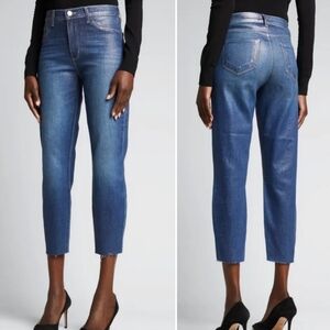 L'agence 28 El Matador Fremont Gold Glitter Coated Jeans Cropped Raw Hem